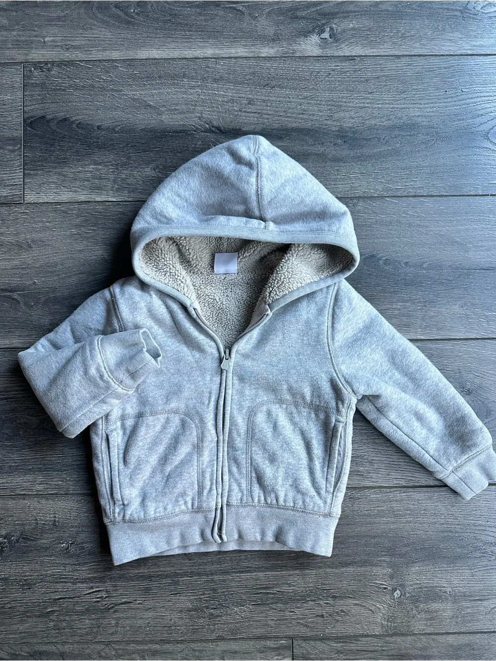 Unisex GAP Size 3T Light Gray Sherpa-Lined Kids Hooded Zip Jacket
